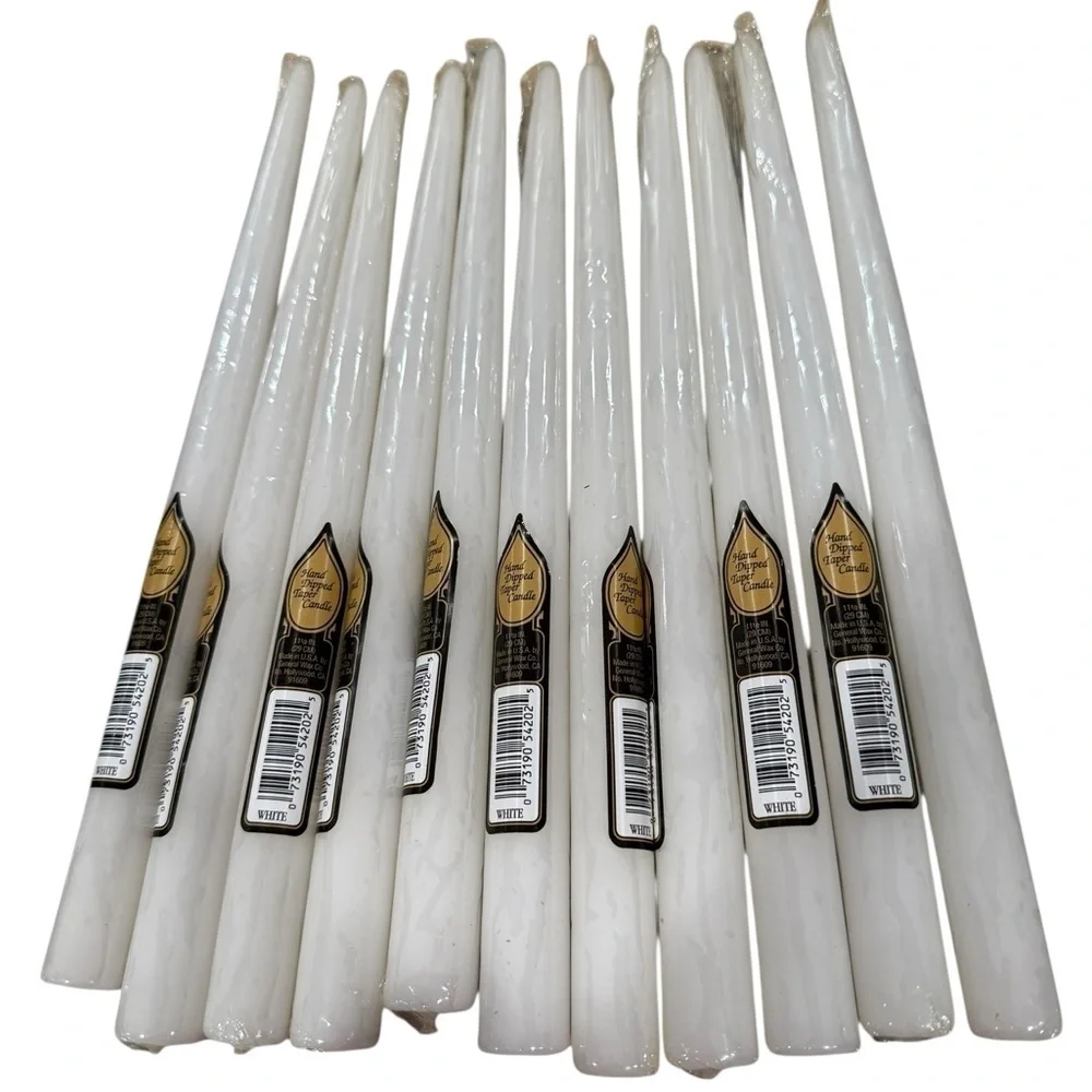 General Wax Company 11 Hand Dipped Tapered White Candles in Wrap 12 Inches Xmas
